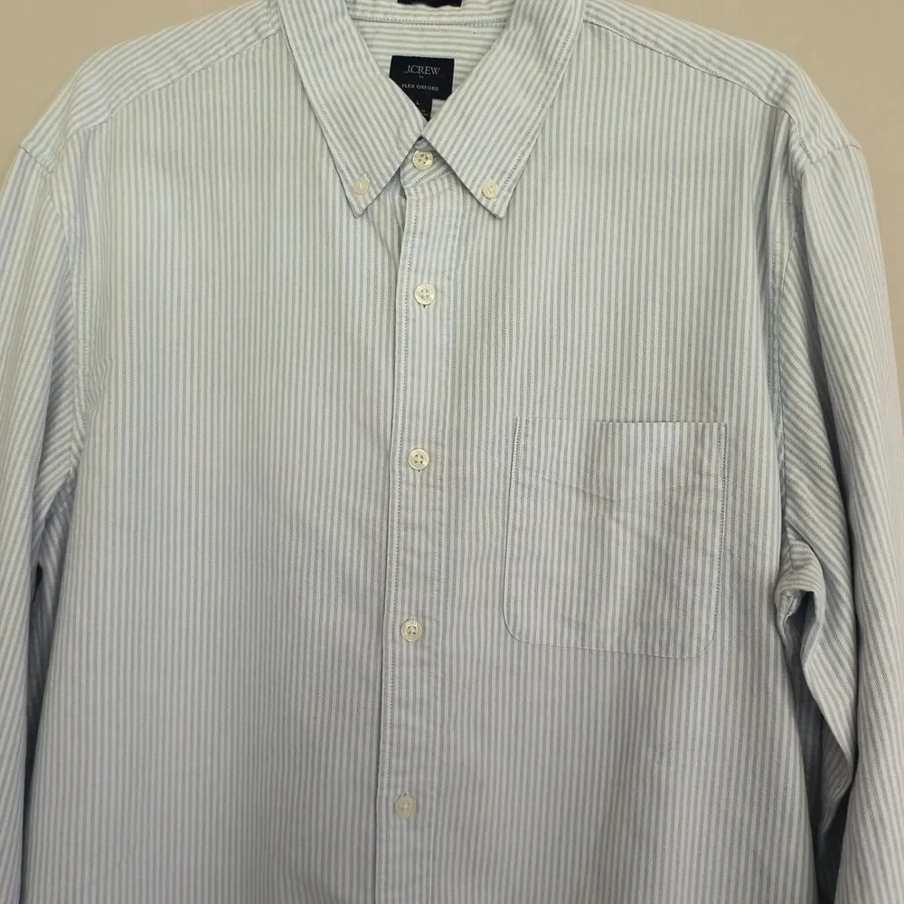 J Crew Flex Oxford Shirt NEW Mens L Slim Blue Stripe $89 Coastal Career Vacation